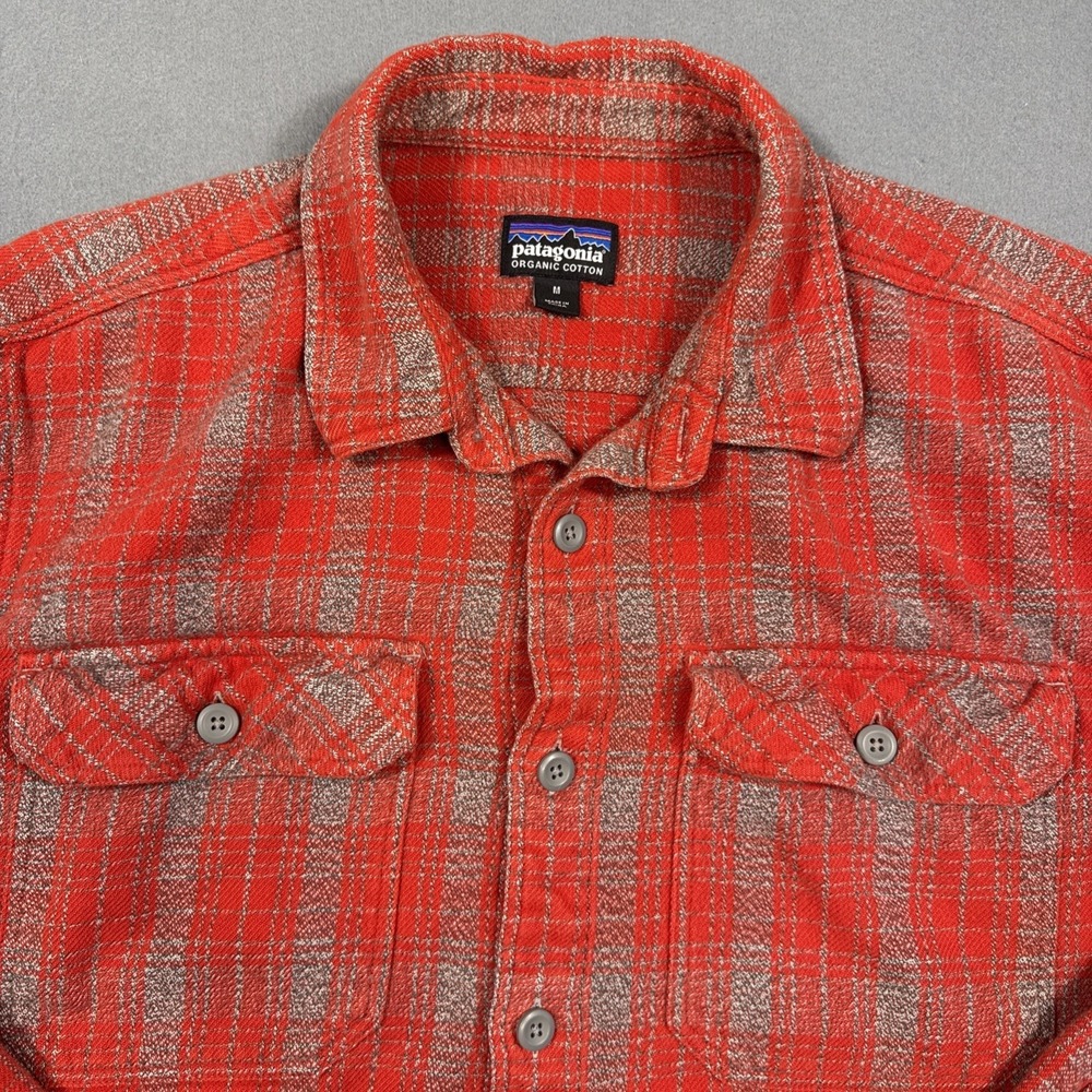 Patagonia Shirt Women MED Organic Fjord Flannel Work Casual FLAP POCKETS RED GRY - Picture 3 of 9